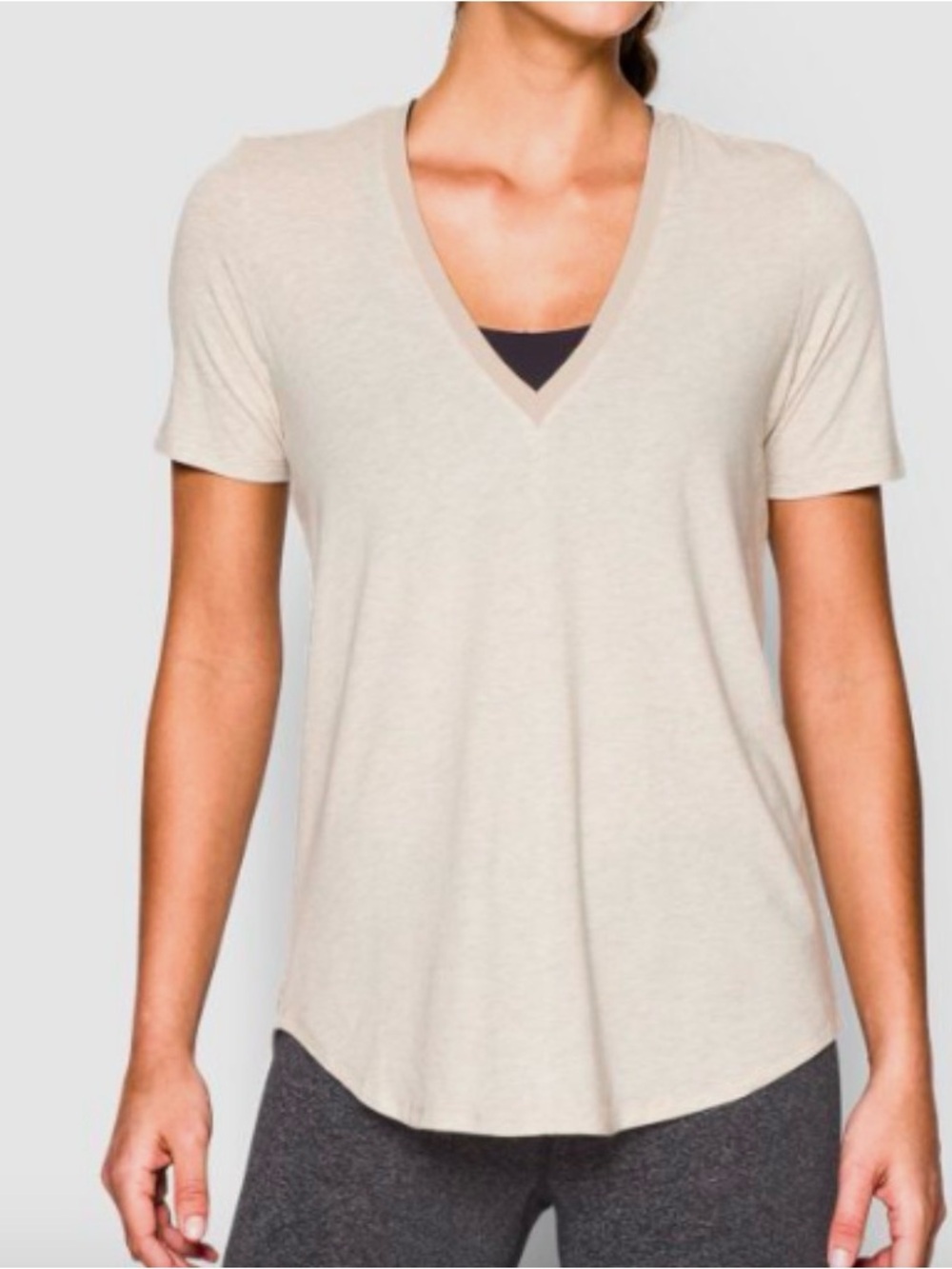 Under Armour Studio Beige Lightweight V-Neck Tee - Cream Short Sleeve Top
